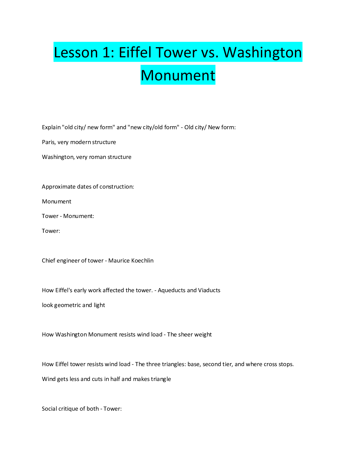 Preview image for Lesson 1: Eiffel Tower vs. Washington  Monument